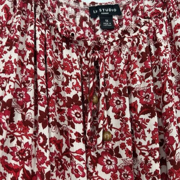 In Studio Boho Peasant Top Pink Ditsy Floral Elastic Waist 3/4 Sleeves Size 1X - Picture 3 of 11